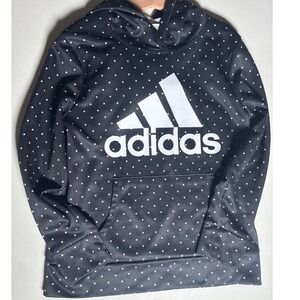 Adidas Kids Hoodie Black Polka Dot Pullover Sweatshirt Size 10 Activewear Fal‎